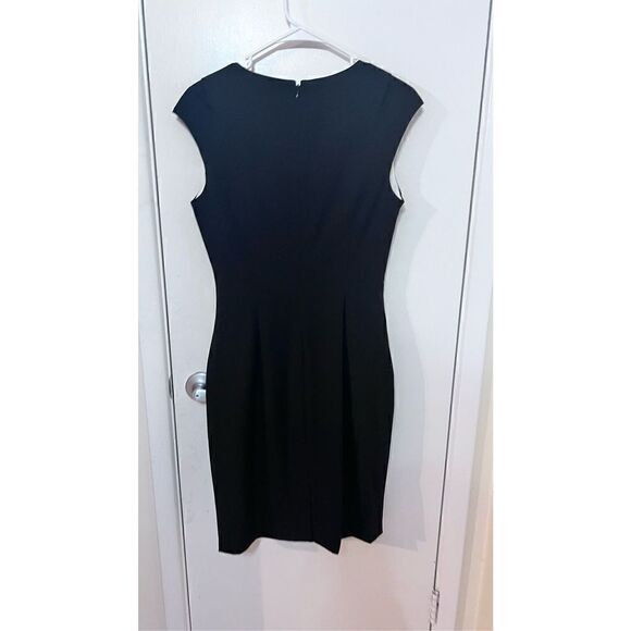 CALVIN KLEIN LITTLE BLACK DRESS RUCHED SQUARE NECK SIDE ZIP A LINE SZ 4 - Picture 5 of 9